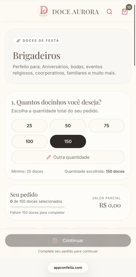Cliente escolhendo a quantidade de brigadeiros
