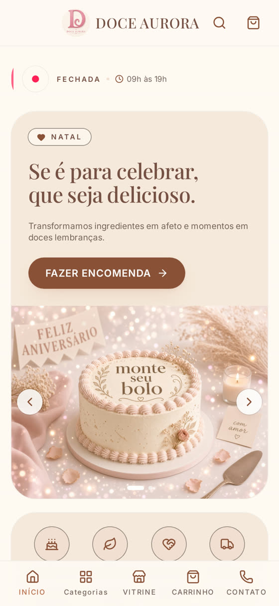 Página inicial do catálogo com a paleta Chocolate & Caramelo